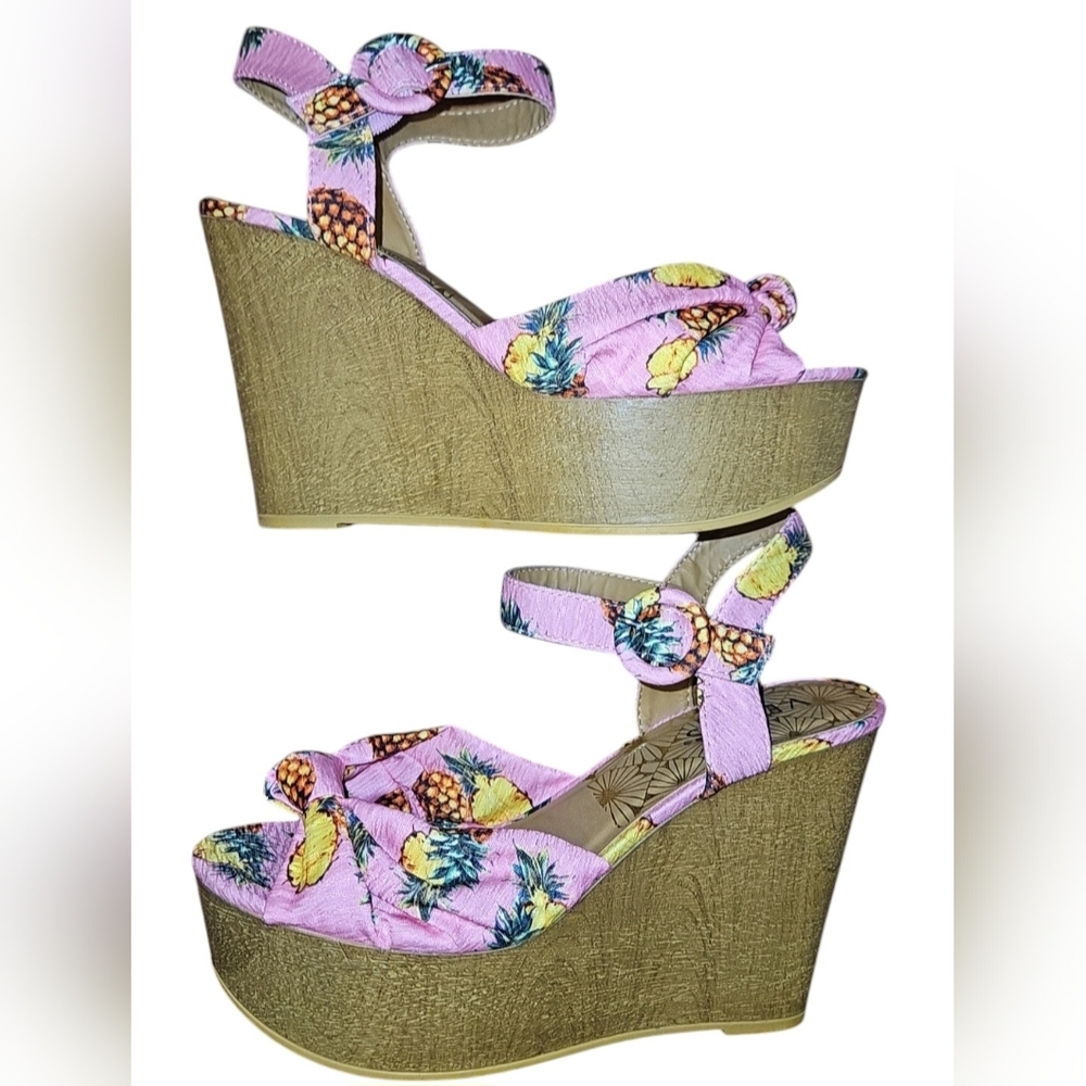 VENUS Tropical Vacation Pineapple Pink Pineapple Wedge Platform Sandals 8.5 - Picture 2 of 14